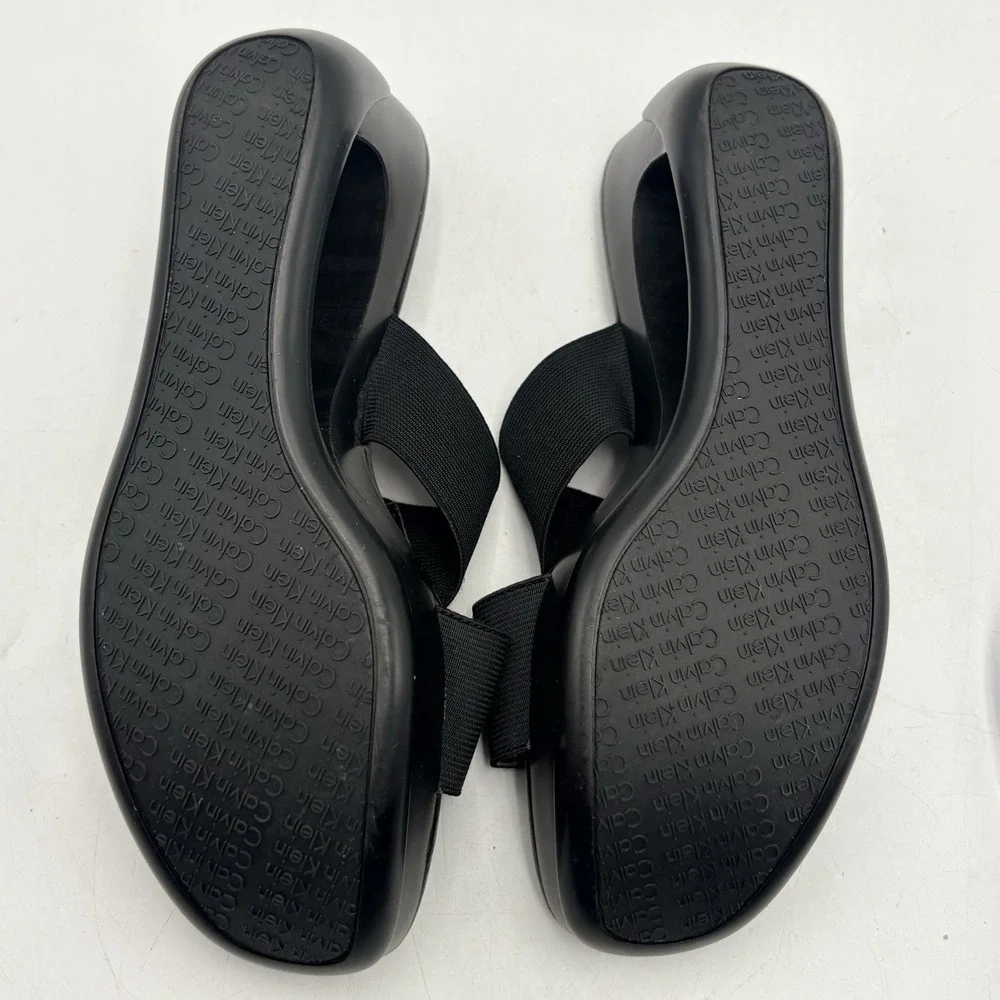 Calvin Klein Black Ying Sz 7 Stretchy Strap Open Platform Sandals Y2K 90s Slipon